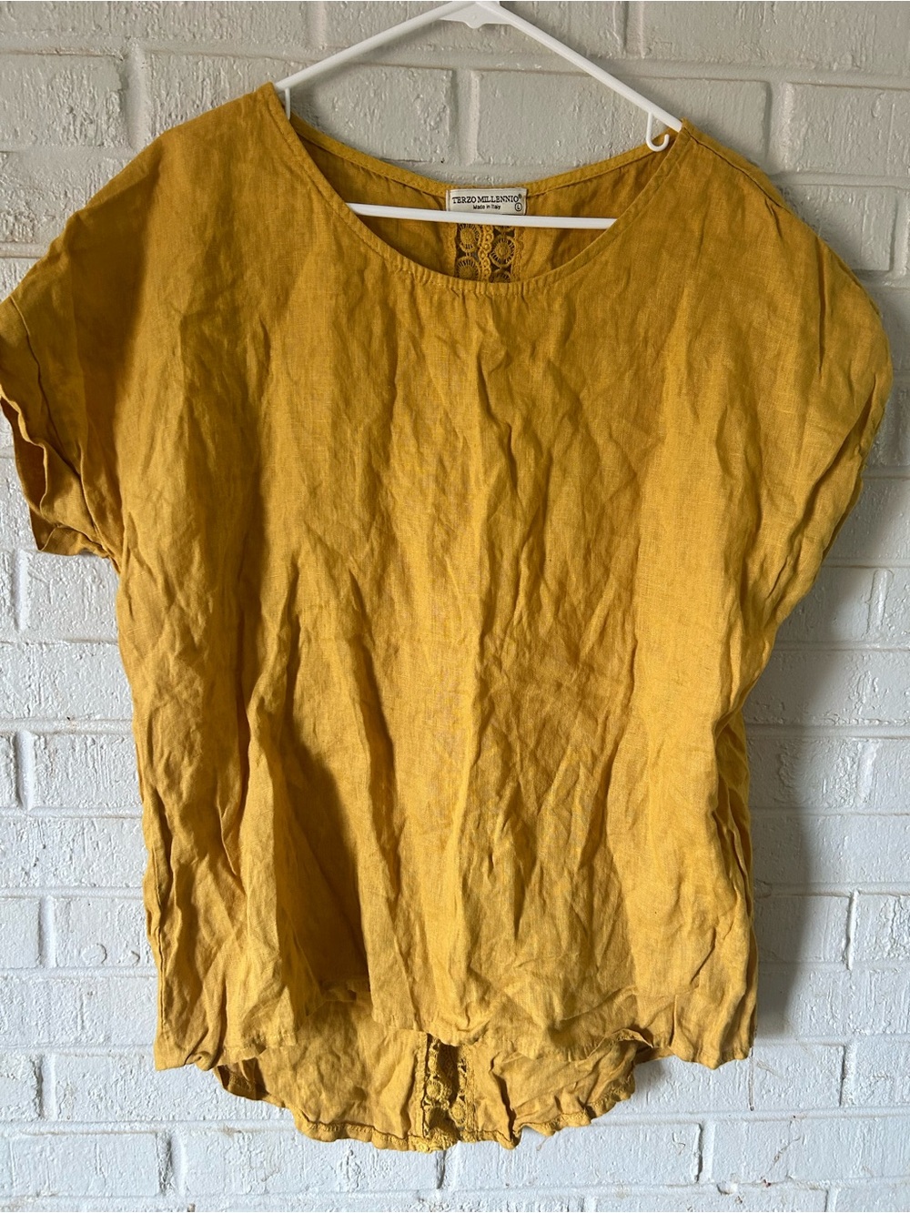 Terzo Millennio‎ Linen Top Women’s Large Golden Yellow Lagenlook Made In Italy